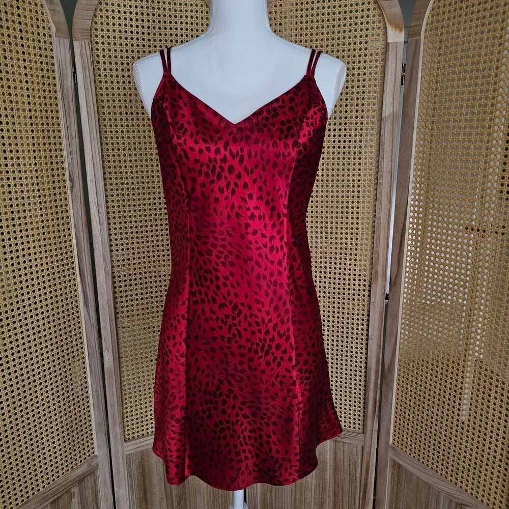 Frederick's of Hollywood red and black leopard print satin slip dress Size M
